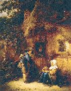Ostade, Isaack Jansz. van Traveller at a Cottage Door oil on canvas